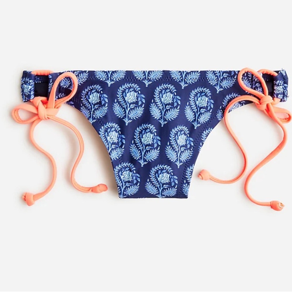 J.Crew String Bikini‎ Bottom Side Ties Navy Bouquet Block Print Size 2X NEW